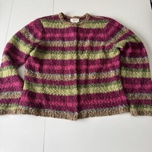 Vintage Talbots Cottage Core Striped Button Up Sweater Wool Blend Size XL